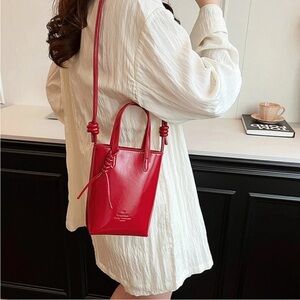Compact Red Crossbody Bag with Knot-Detail Strap